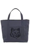 Maison Kitsuné Spacious Cotton Canvas Tote Bag With Embroidered Logo In Gray