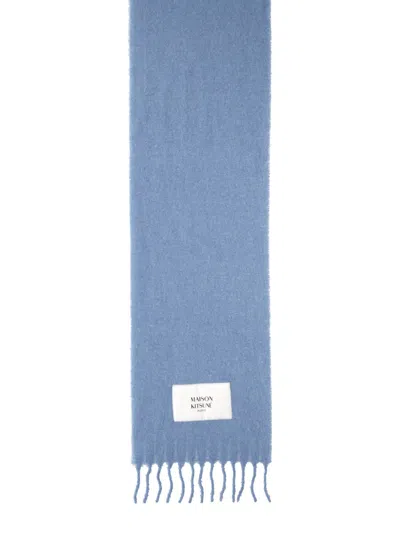 MAISON KITSUNÉ LIGHT BLUE ALPACA FRINGED SCARF