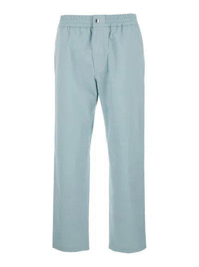 Maison Kitsuné Light Blue Straight Pants In Cotton Man