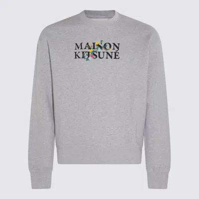 MAISON KITSUNÉ LIGHT GREY MELANGE FLOWER LETTERING SWEATSHIRT