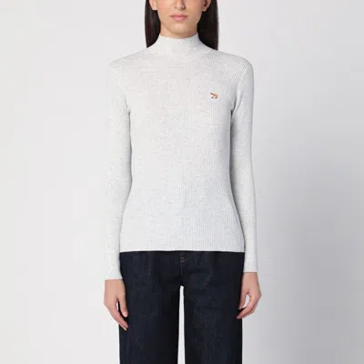 Maison Kitsuné Light Grey Wool And Cotton Turtleneck In Grey