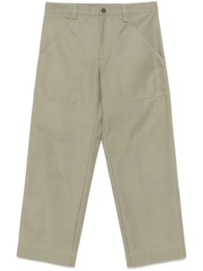 Maison Kitsuné Light Olive Green Cotton Workwear Trousers In White