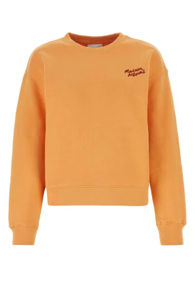 Maison Kitsuné Cropped Long-sleeve Sweatshirt With Embroidered Logo In Orange