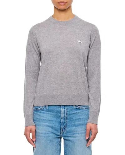 Maison Kitsuné Lightweight Grey Sweater With Baby Fox Embroidery