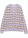 Maison Kitsuné Lilac Striped Textured Knit Cardigan With V-neckline In Purple