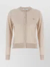 Maison Kitsuné Beige Cropped Cardigan With Round Neck And Logo Embroidery On The Front In Wool Woman