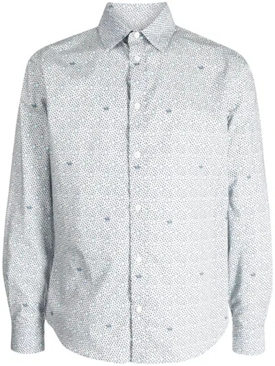Maison Kitsuné Classic Shirt In Shield Printed Cotton In Blue
