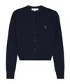Maison Kitsuné Merino Wool Cardigan With Embroidered Fox Patch In Black