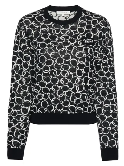 Maison Kitsuné Logo-appliqué Floral Jumper In Blue
