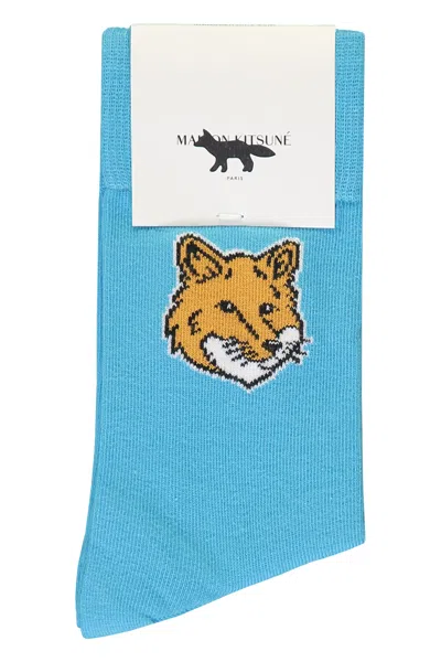 Maison Kitsuné Logo Cotton Blend Socks In Blue