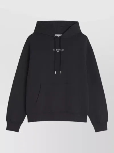 Maison Kitsuné Logo Cotton Hooded Sweatshirt Kangaroo Pocket In Black