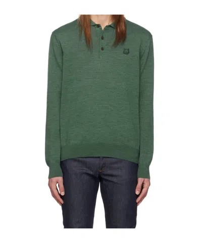 Maison Kitsuné Logo Decorated Polo Shirt In Green