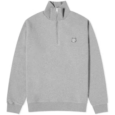 Maison Kitsuné Bold Fox Head Patch Half Zip Sweatshirt In Gray
