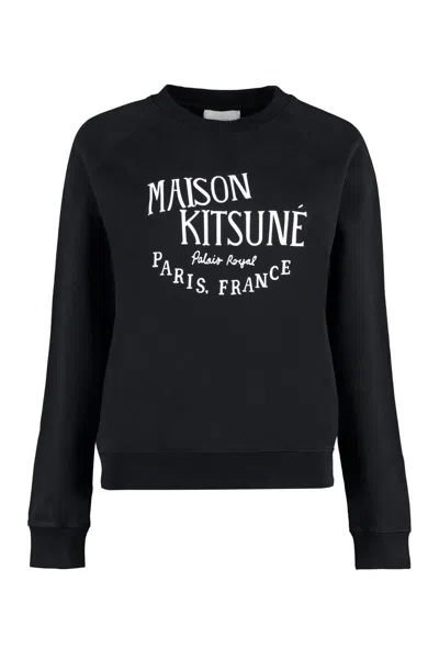 Maison Kitsuné Logo Detail Cotton Sweatshirt In Black