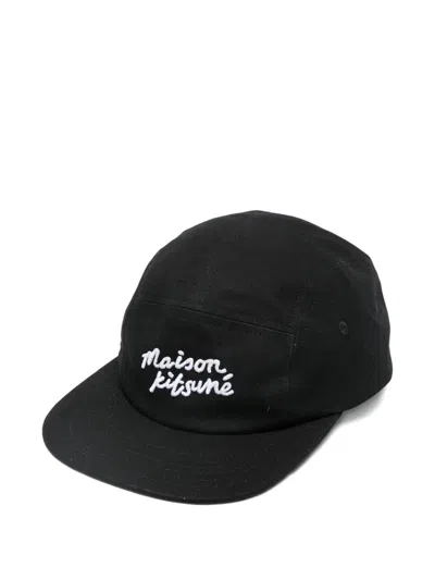 Maison Kitsuné Logo-embroidered Cap In Black