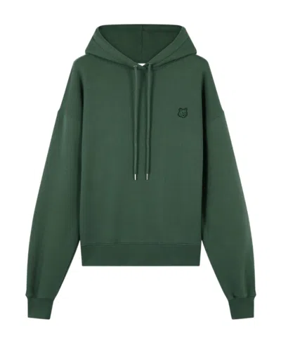 Maison Kitsuné Logo-embroidered Cotton Hoodie In Green
