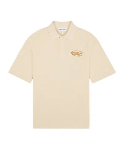 Maison Kitsuné Logo-embroidered Cotton Polo Shirt In Nude