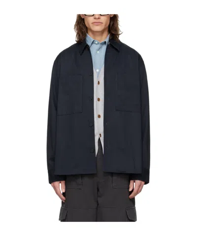Maison Kitsuné Logo-embroidered Cotton Shirt In Black