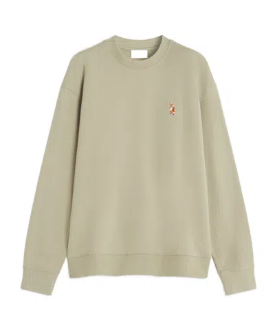 Maison Kitsuné Logo-embroidered Cotton Sweatshirt In Brown