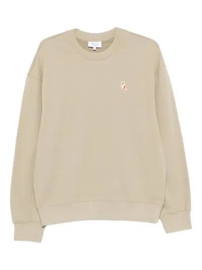 Maison Kitsuné Logo-embroidered Cotton Sweatshirt In Neutral