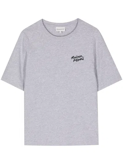 Maison Kitsuné Logo-embroidered Cotton T-shirt In Grau