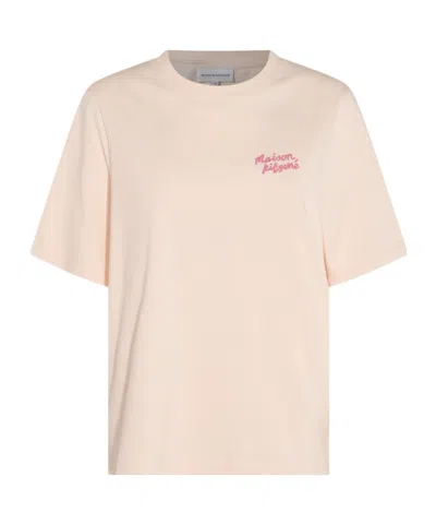 Maison Kitsuné Logo-embroidered Cotton T-shirt In Nude