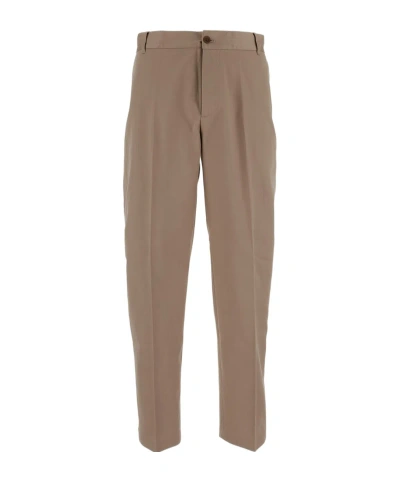 Maison Kitsuné Logo-embroidered Cotton Trousers In Gray