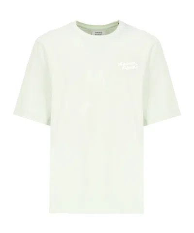 Maison Kitsuné Logo Embroidered Crewneck T-shirt In Green