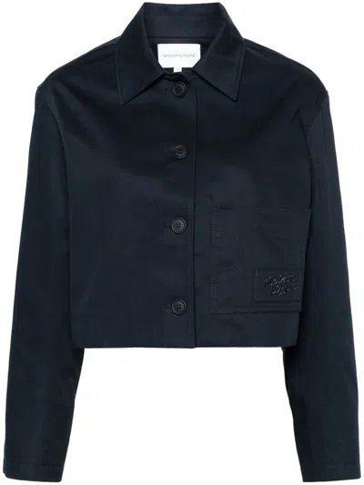 Maison Kitsuné Logo-embroidered Cropped Jacket In Blue