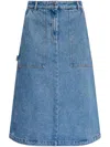 Maison Kitsuné Logo-embroidered Denim Midi Skirt In Blue