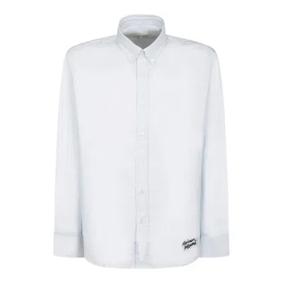 Maison Kitsuné Logo Embroidered Long-sleeved Shirt In Light Blue
