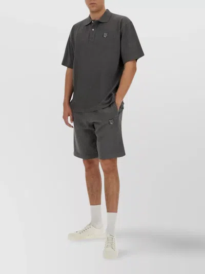Maison Kitsuné Logo Embroidered Polo Shirt In Gray
