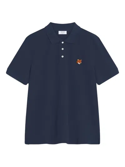 Maison Kitsuné Logo-embroidered Polo Shirt In Blue