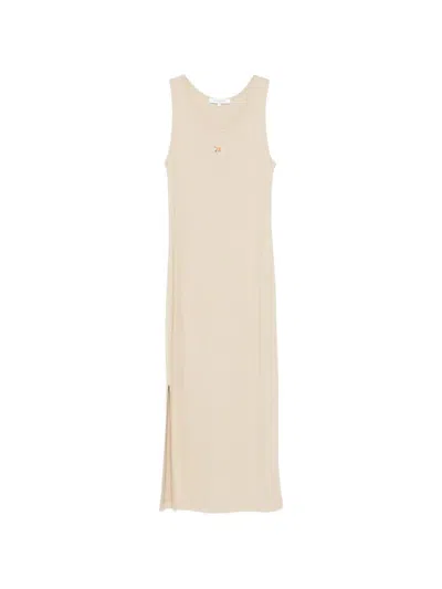 Maison Kitsuné Logo-embroidered Ribbed Tank Dress In Neutral