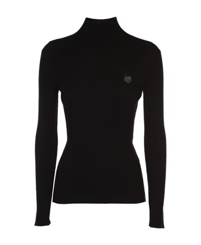Maison Kitsuné Logo-embroidered Roll-neck Jumper In Black