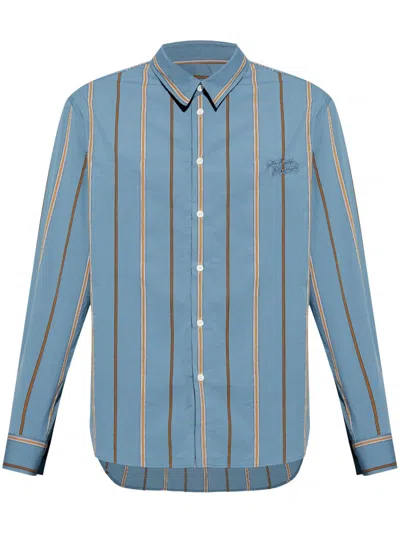 Maison Kitsuné Logo-embroidered Striped Shirt In Blue