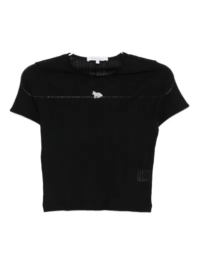 Maison Kitsuné Logo-embroidered T-shirt In Black