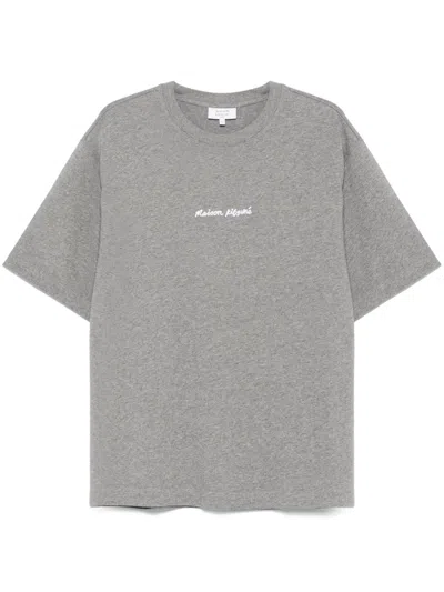 Maison Kitsuné Logo-embroidered T-shirt In Grey