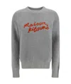 Maison Kitsuné Logo-embroidered Waffle-knit Jumper In Gray
