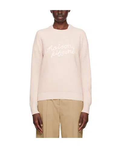 Maison Kitsuné Logo-embroidered Waffle-knit Jumper In Nude