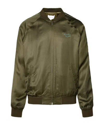 Maison Kitsuné Logo Embroidered Zipper Casual Jacket In Green