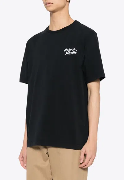 Maison Kitsuné Logo Embroidery Crewneck T-shirt In Black