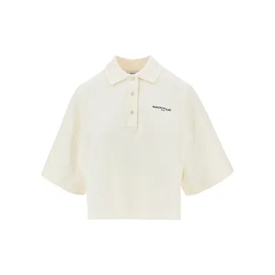 Maison Kitsuné Logo Embroidery Oversized Boxy Fit Polo Shirt In Neutral