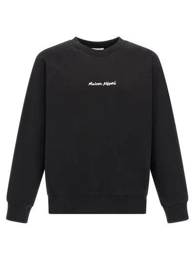 Maison Kitsuné Logo Embroidery Raglan Sweatshirt With Ribbed Cuffs In Black