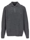 Maison Kitsuné Gray Bold Fox Head Patch Half Zip Ribbed Sweater In H131 Medium Grey Melange