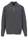 Maison Kitsuné Gray Bold Fox Head Patch Half Zip Ribbed Sweater