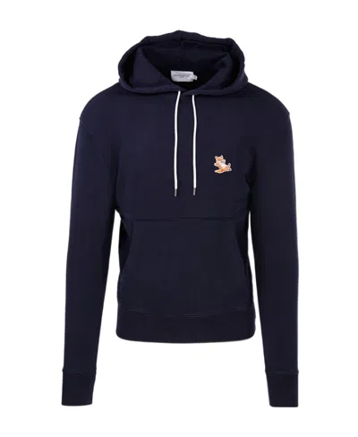Maison Kitsuné Logo Hooded Sweater In Blue