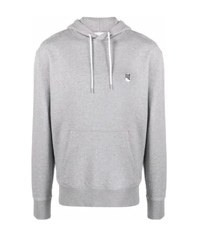 Maison Kitsuné Fox-patch Cotton Hoodie In Gray