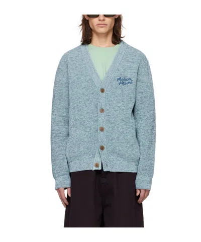 Maison Kitsuné Logo Knitted Cardigan In Blue