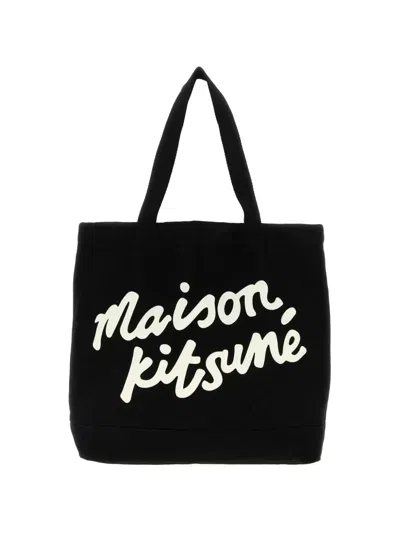 Maison Kitsuné Logo-lettering Tote Bag In Black